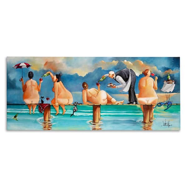 Nude Ladies Fun at Beach by Ronald West 1 Piece Unframed People Graphic Art Print 10 in. x 24 in.