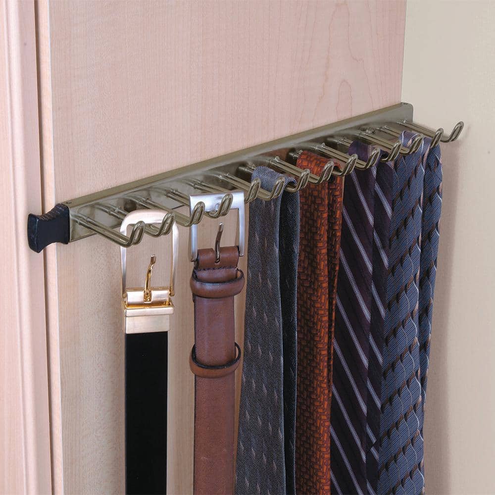 Nickel Finish Steel 14-Hook Sliding Tie and Belt Rack