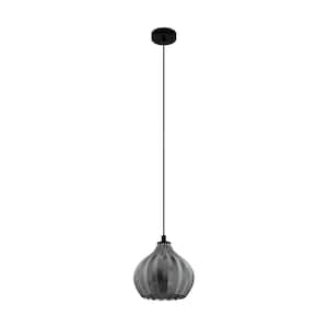 Tamallat 9 in. W x 8.25 in. H 1-light Structured Black Pendant Light with Vaporized Black Transparent Glass Shade