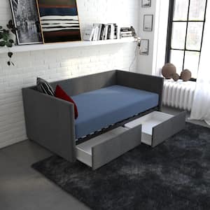Mya Upholstered Twin Size Daybed with Storage in Gray Linen