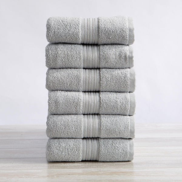 FRESHFOLDS Light Grey Soft Cotton Classic 6-Pack Hand Towel Set