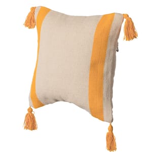 16 in. x 16 in. Yellow Handwoven Cotton Throw Pillow Cover with Side Stripes