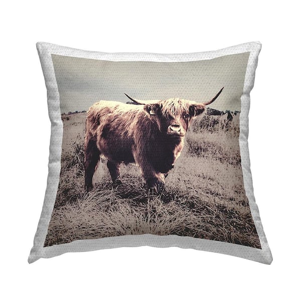 Stupell Industries Farm Cattle Rustic Vintage Styling Muted Tones Brown Square Outdoor Throw Pillow
