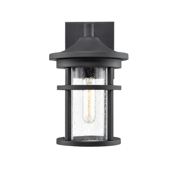 Millennium Lighting Namath 1-Light 7 in. Wide Textured Black Outdoor Wall Lantern with Clear Seeded Glass
