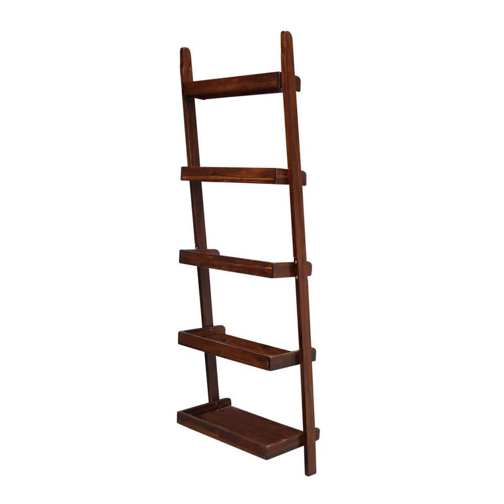 75" Espresso Solid Wood Ladder Bookcase with Five Shelves