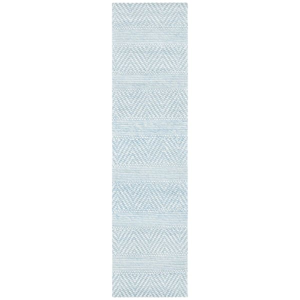 Marbella 2 ft. x 8 ft. Blue Chevron Striped Runner Rug
