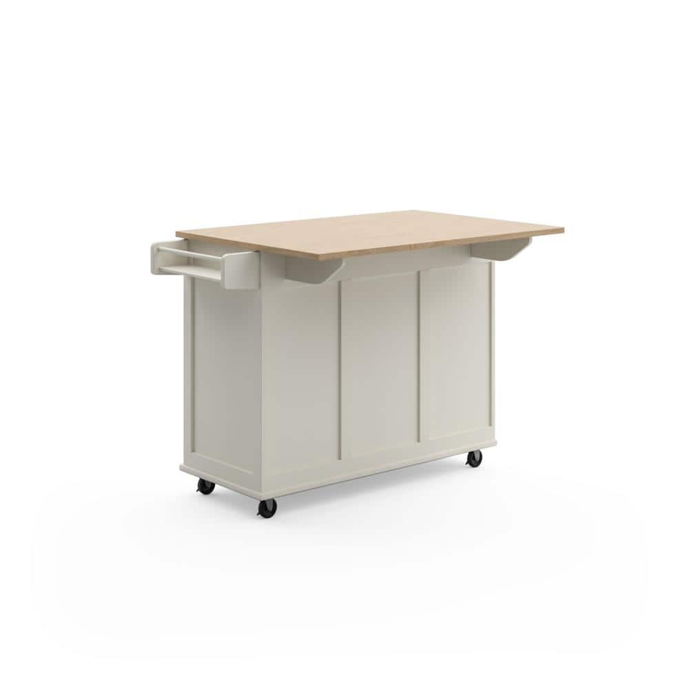 White Wood Drop Leaf Kitchen Cart with Spice Rack