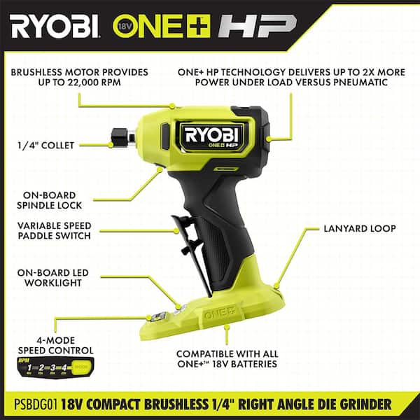 RYOBI ONE+ HP 18V Brushless Cordless Compact 1/4 in. Right