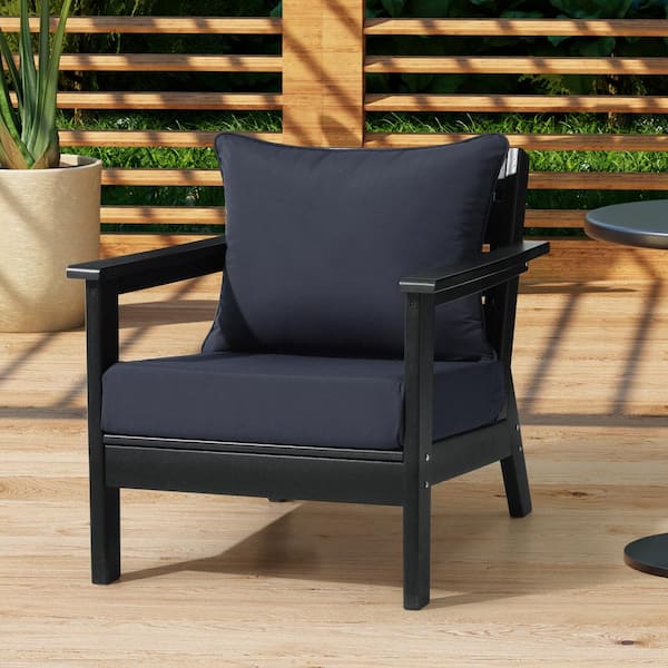 FadingFree (Set of 1) 25 in x 25 in Outdoor Patio Deep Seating Lounge Chair Seat Cushion and Back Pillow Set , Navy Blue