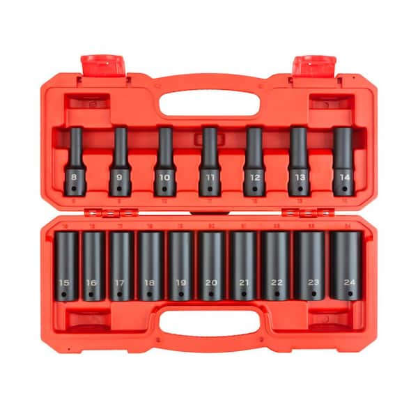 TEKTON 8 mm to 24 mm 1/2 in. Drive Deep 6-Point Impact Socket Set (17-Piece)
