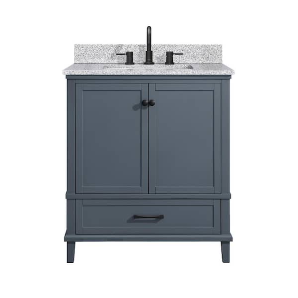Home Decorators Collection Merryfield 31 in. Single Sink Dark Blue-Gray Bath Vanity with Gray Granite Top (Assembled)