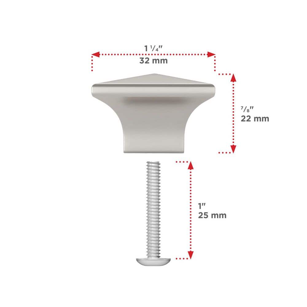 Brushed Nickel Modern Square Cabinet Knob with Mounting Hardware