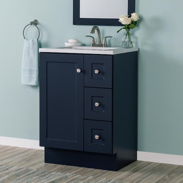 Glacier Bay Bannister 25 in. W x 19 in. D x 35 in. H Single Sink  Bath Vanity in Deep Blue with White Cultured Marble Top