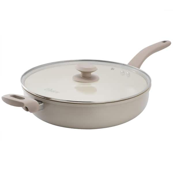 5 Quart Aluminum Nonstick Saute Pan with Lid in Beige
