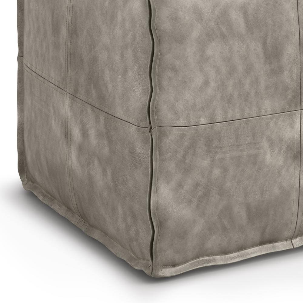 Brody Distressed Grey Faux Leather Square Pouf