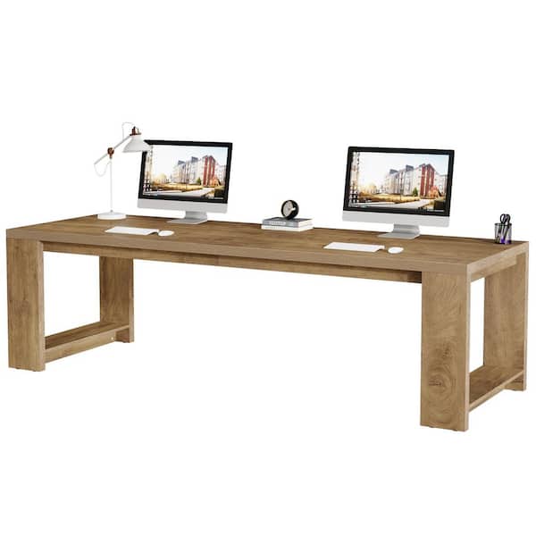 Halsey 86.6 in. 2PCS Extra Long Double Rectangular Brown Wood Computer Desk School Writing Study 2-Person Table Set of 2