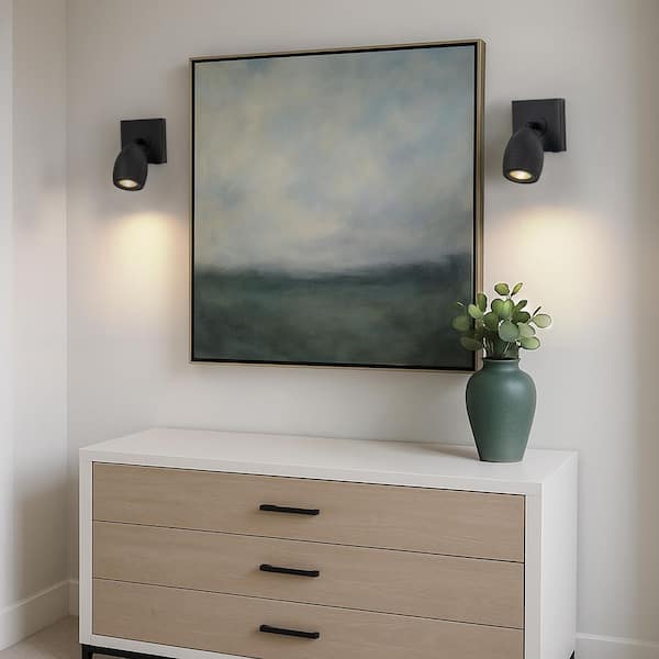 Modern 1-Light Black Dimmable Spotlight Wall Sconce with Metal Shade with Adjustable Head (2-Pack)