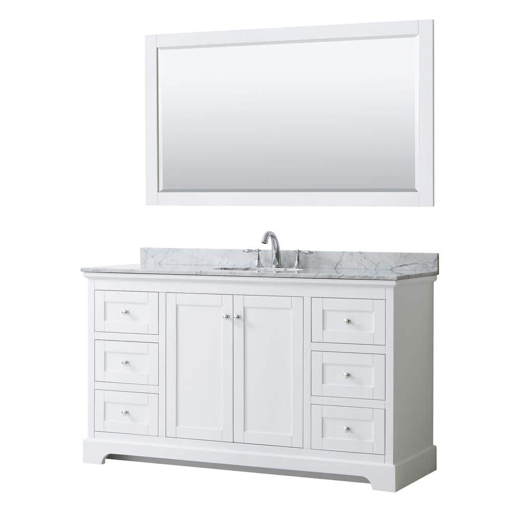 Wyndham Collection Avery 60 in. W x 22 in. D Bath Vanity in White with ...