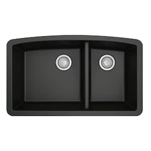 Undermount Quartz Composite 32 in. 60/40 Double Bowl Kitchen Sink in Black
