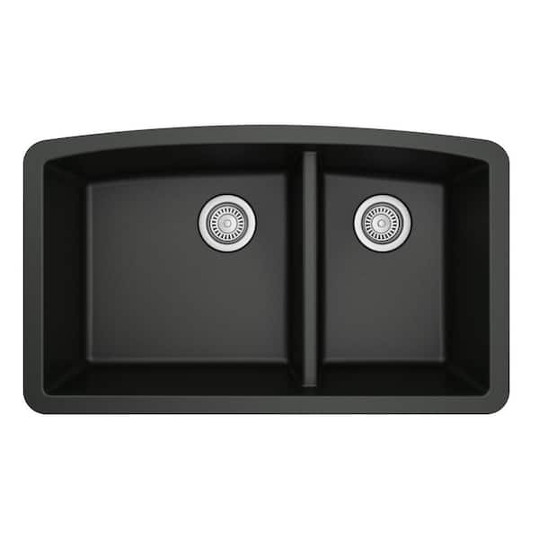 Undermount Quartz Composite 32 in. 60/40 Double Bowl Kitchen Sink in Black