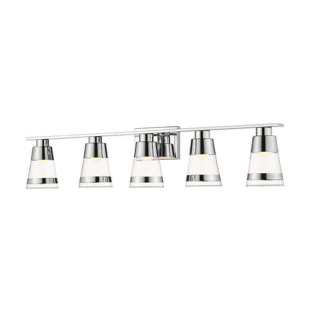 Ethos 40 in. 5-Light Chrome Integrated LED Shaded Vanity Light with Clear G
