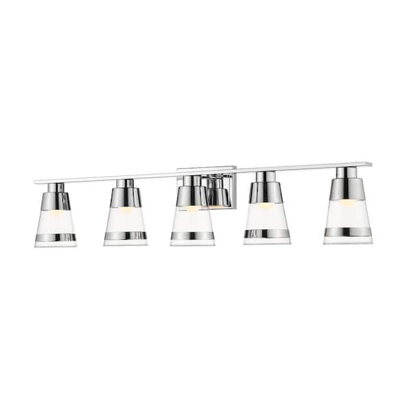 Unbranded Ethos 40 in. 5-Light Chrome Integrated LED Shaded Vanity Light with Clear Glass Shade