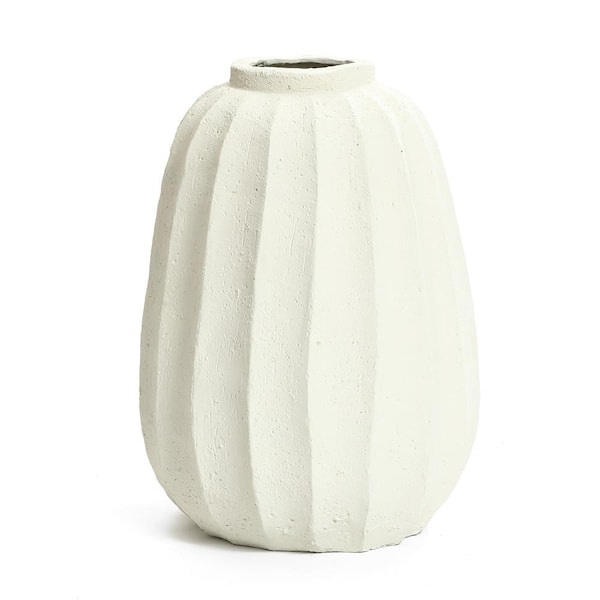 LuxenHome Off White Ceramic Round Modern Fluted Vase