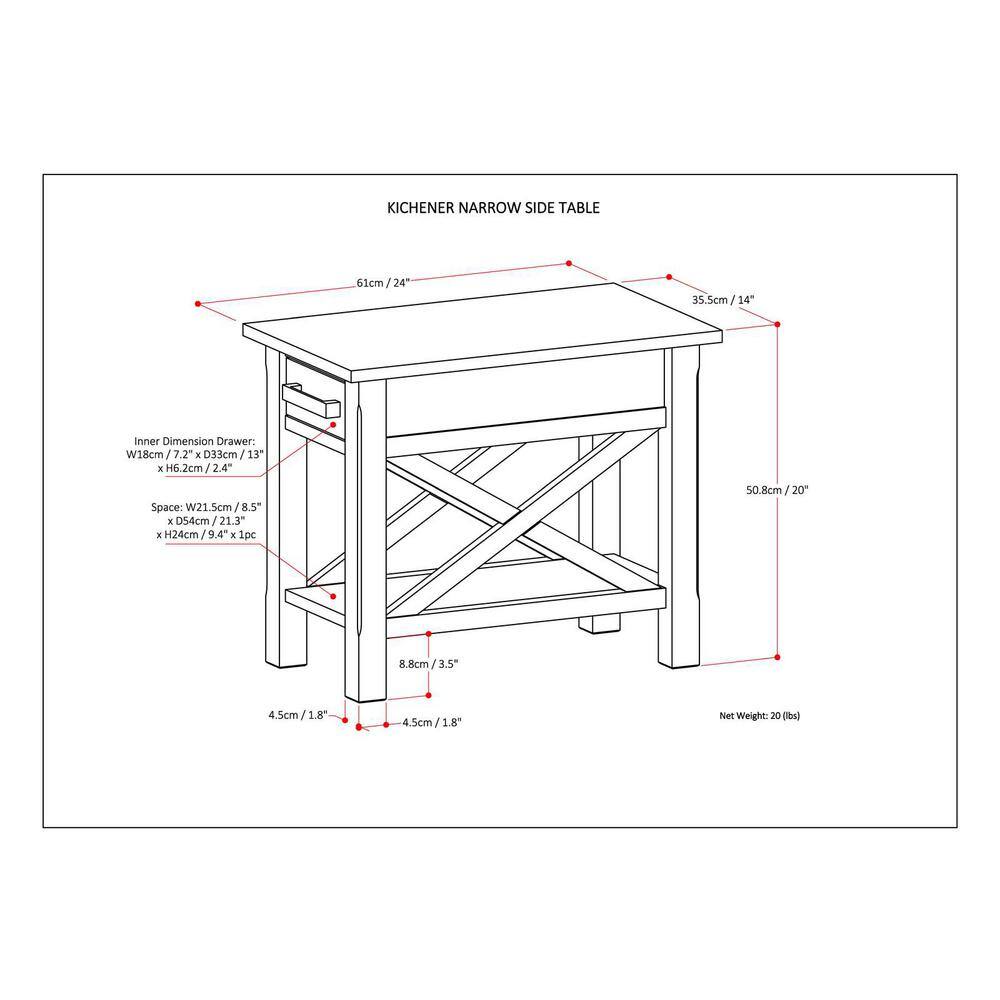 Farmhouse Gray Solid Wood Narrow End Table with Storage