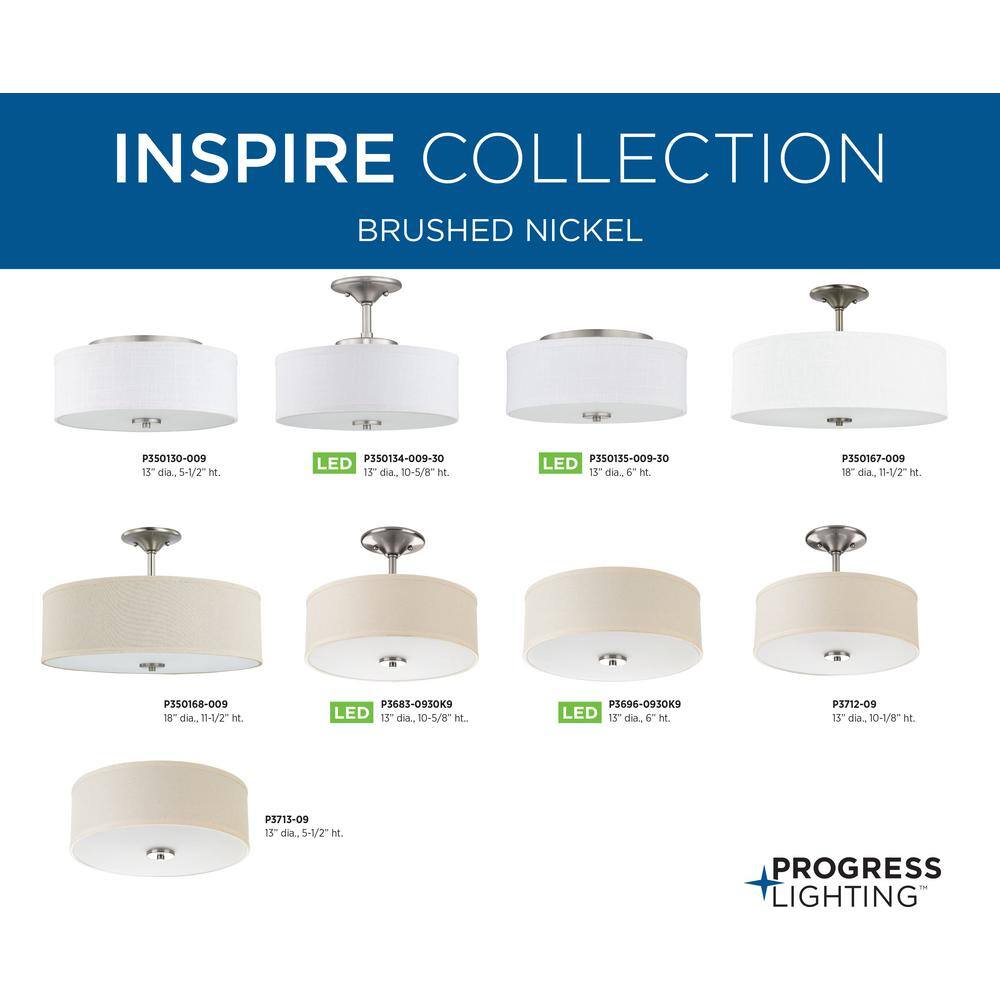 Brushed Nickel LED Semi-Flush Mount with Linen Shade