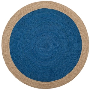 Natural Fiber Royal Blue/Beige 10 ft. x 10 ft. Woven Ascending Round Area Rug