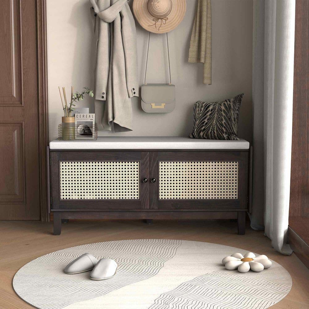 43.00 in. Espresso/Beige Wash Entryway Bench with Storage and Double Doors price history on PriceWatchPro