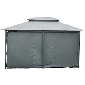 10 ft. x 13 ft. Gray Outdoor Gazebo Canopy Shelter with Curtains, Vented Roof, Steel Frame