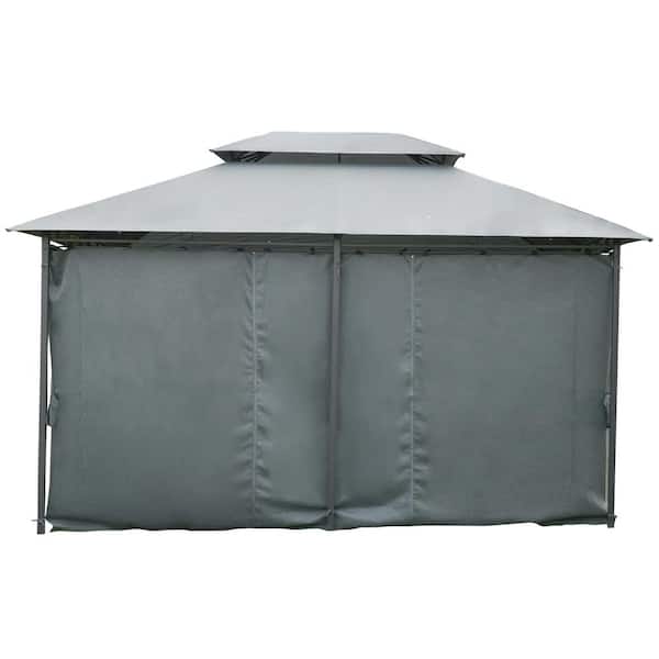 Tenleaf 10 ft. x 13 ft. Gray Outdoor Gazebo Canopy Shelter with Curtains, Vented Roof, Steel Frame