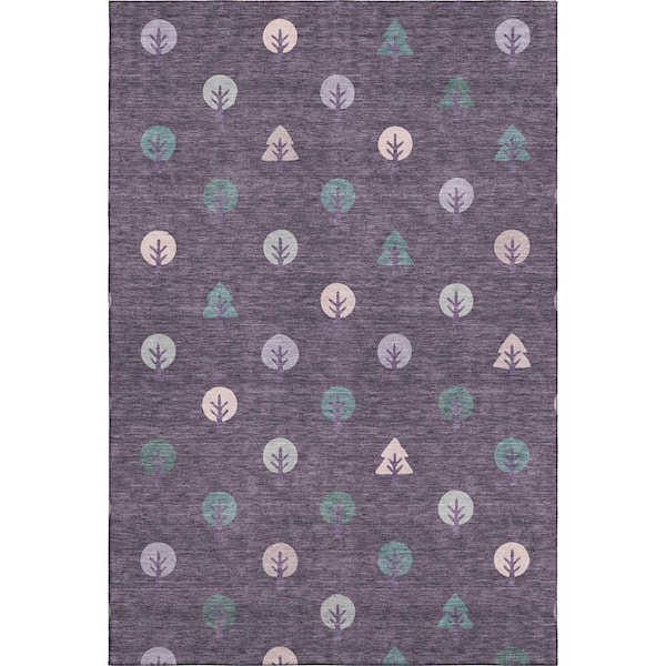 Mayfield Premium Machine Washable Abstract AMF2550 Plum 8 ft. x 10 ft. Area Rug