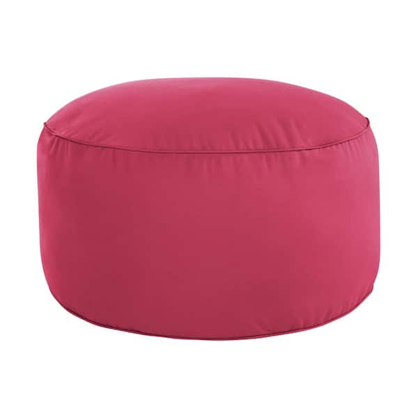 SORRA HOME Sunbrella Canvas Hot Pink Round Outdoor Bean Pouf 30 in. x 30 in. x 15 in.