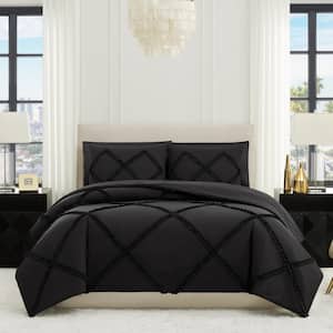 Diamond Ruffle 3-Pcs Black Queen Reversible Comforter Set