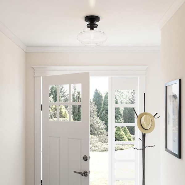 Solaria 12 in. 1-Light Dark Brown Modern Semi-Flush Mount with Clear Glass Shade