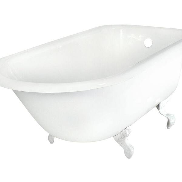 Elizabethan Classics 60 in. Roll Top Cast Iron Tub Less Faucet Holes in White with Ball and Claw Feet in Satin Nickel