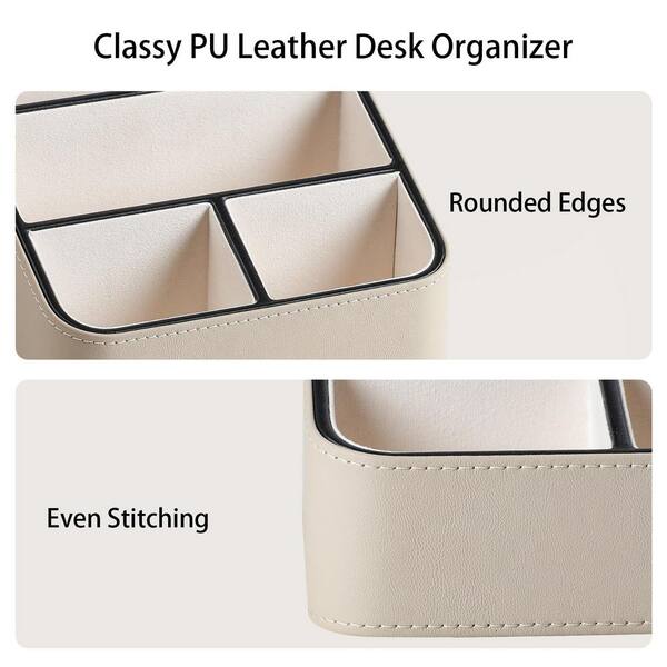 Beige PU leather remote control caddy, a rounded bedside organizer 6. 8in  x 6. 7in LX0113 - The Home Depot