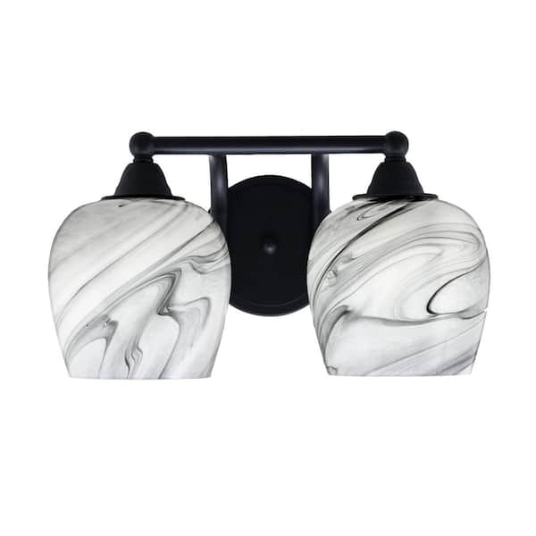 Unbranded Madison 7.75 in. 2-Light Bath Bar, Matte Black, Onyx Swirl Glass Vanity Light