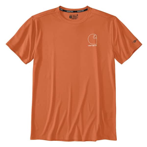 Carhartt Men's Large Sedona Orange Polyester Force Sun Defender Lightweight Short-Sleeve Logo Graphic T-Shirt