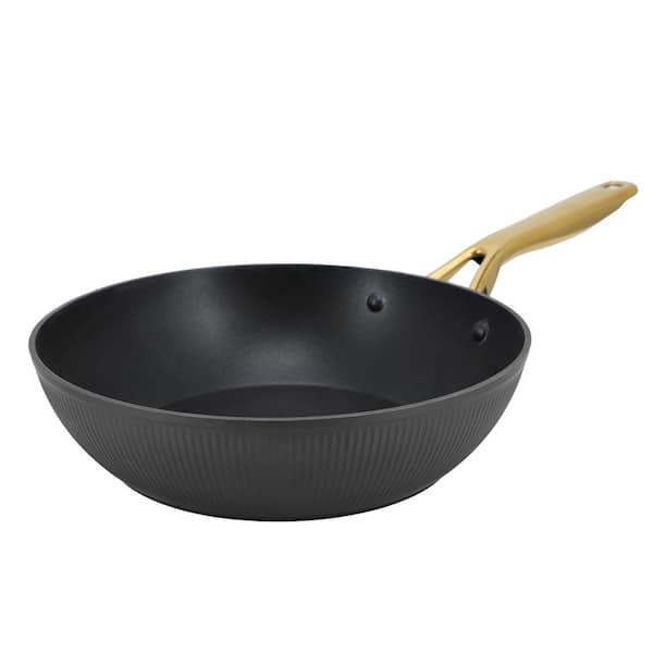 Abbottsford 11 in. Nonstick Round Aluminum Wok in Black