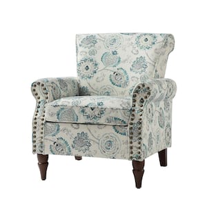 Auria Contemporary Medallion Polyester Arm Chair with Nailhead Trim and Turned Legs