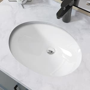 19 in . Oval Shape Undermount Bathroom Sink in White Ceramic Vessel Sink for Bathroom with Overflow Undercounter Sink