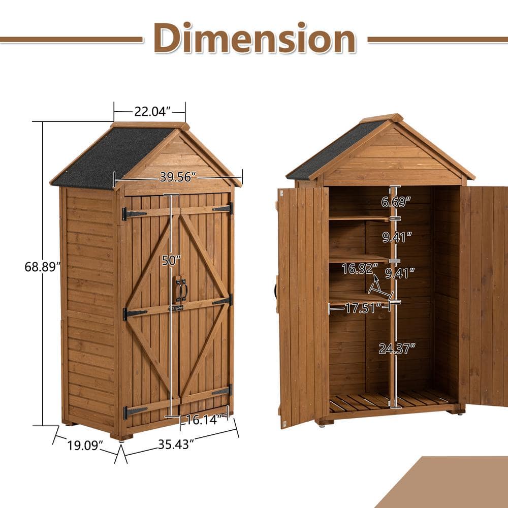 Brown Cedar Wood Outdoor Storage Shed with Shelves