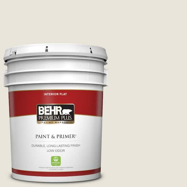 BEHR PREMIUM PLUS 5 gal. #BWC-13 Smoky White Flat Low Odor Interior Paint & Primer