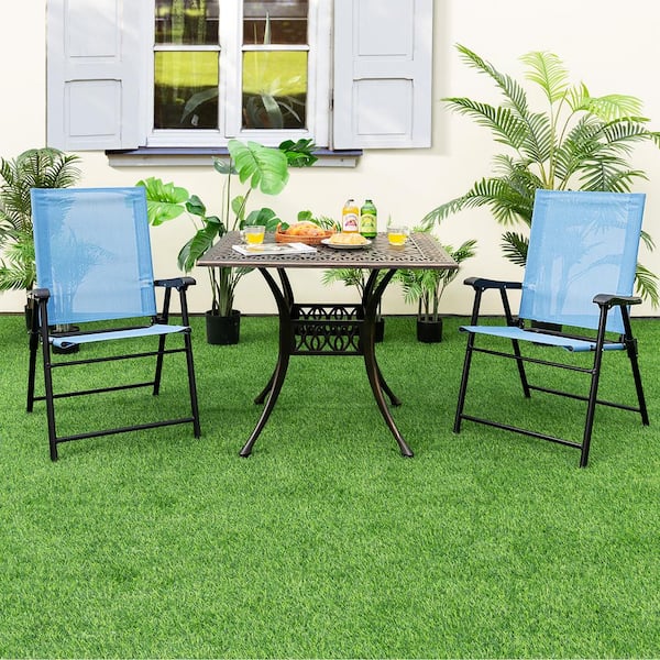 Gymax Fabric Blue Patio Folding Chairs Outdoor Portable Pack
