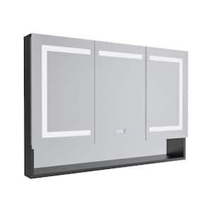 48 in. W x 32 in. H Rectangular Black Aluminum Surface/Recessed Mount Medicine Cabinet with Mirror and LED