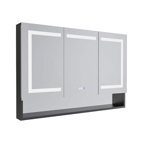 48 in. W x 32 in. H Rectangular Black Aluminum Surface/Recessed Mount Medicine Cabinet with Mirror and LED