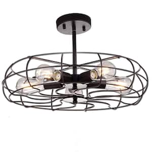 19.7 in. 5-Light Black Modern Semi-Flush Mount with No Glass Shade and No Bulbs Included 1-Pack